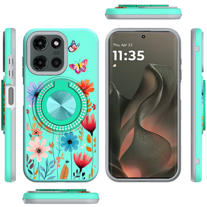 For Motorola Edge 2025 Pattern Design Hybrid with Invisible Ring Stand & Magnetic Back, Shockproof Protective Grip Case Cover