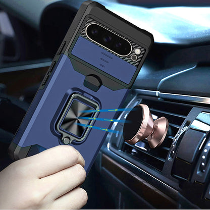 For Google Pixel 10 Pro XL Wallet Case with Ring Stand & Slide Camera Cover Back Credit Card Slot Holder, Military Grade Case Cover