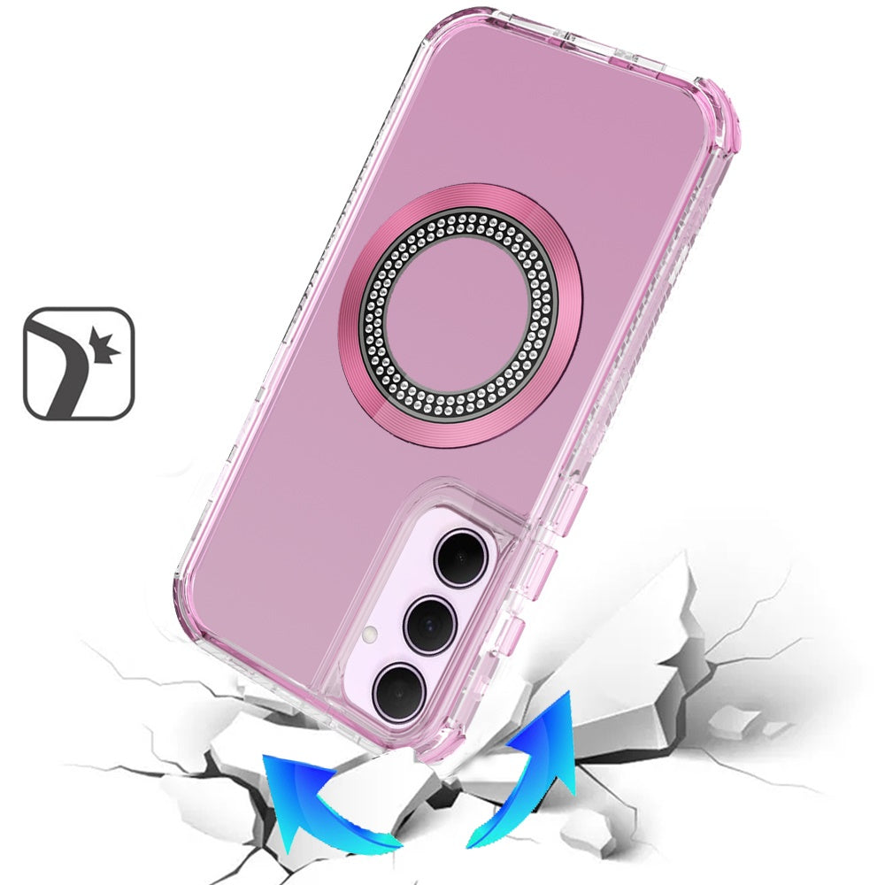 For Samsung Galaxy A36 Magnetic Circle Compatible with Magsafe, Hybrid Chrome 3in1 Transparent Shockproof TPU Bumper Case Cover