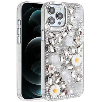 For Motorola Moto G Stylus 5G 2025 Fashion Daisy Floral Series, Full 3D Bling Crystal Diamonds Sparkling Rhinestone Glitter Hybrid Design Case Cover
