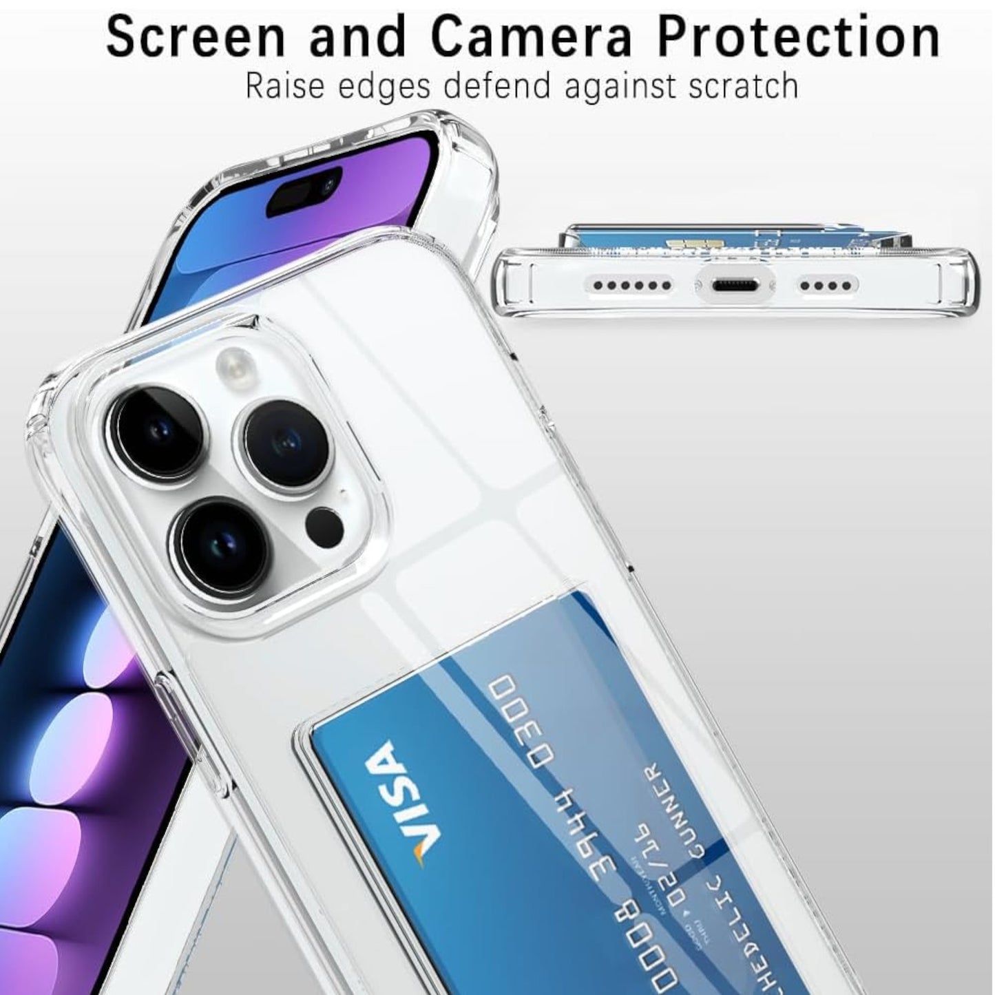 For Apple iPhone 17 Acrylic TPU Clear Case Hold 2 Credit Card Slots, Slim Protective Wallet Cover Silicone Hybrid Case Cover Clear