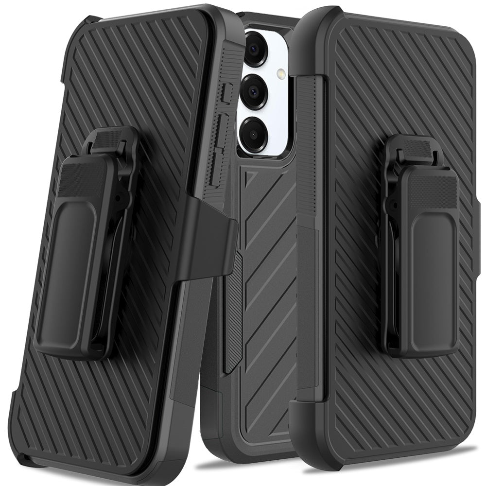 For Motorola Moto G 5G /Moto G 2025 Premium Tough Hybrid Case with Belt Clip Holster, Shockproof Rugged Design, Textured 2in1 Non-Slip Case Cover Black