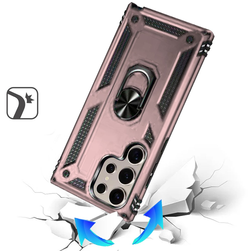 For Samsung Galaxy S25 Ultra Hybrid Shockproof Durable 360 Degree Rotatable Ring Stand Holder Kickstand Fit Magnetic Car Mount Case Cover