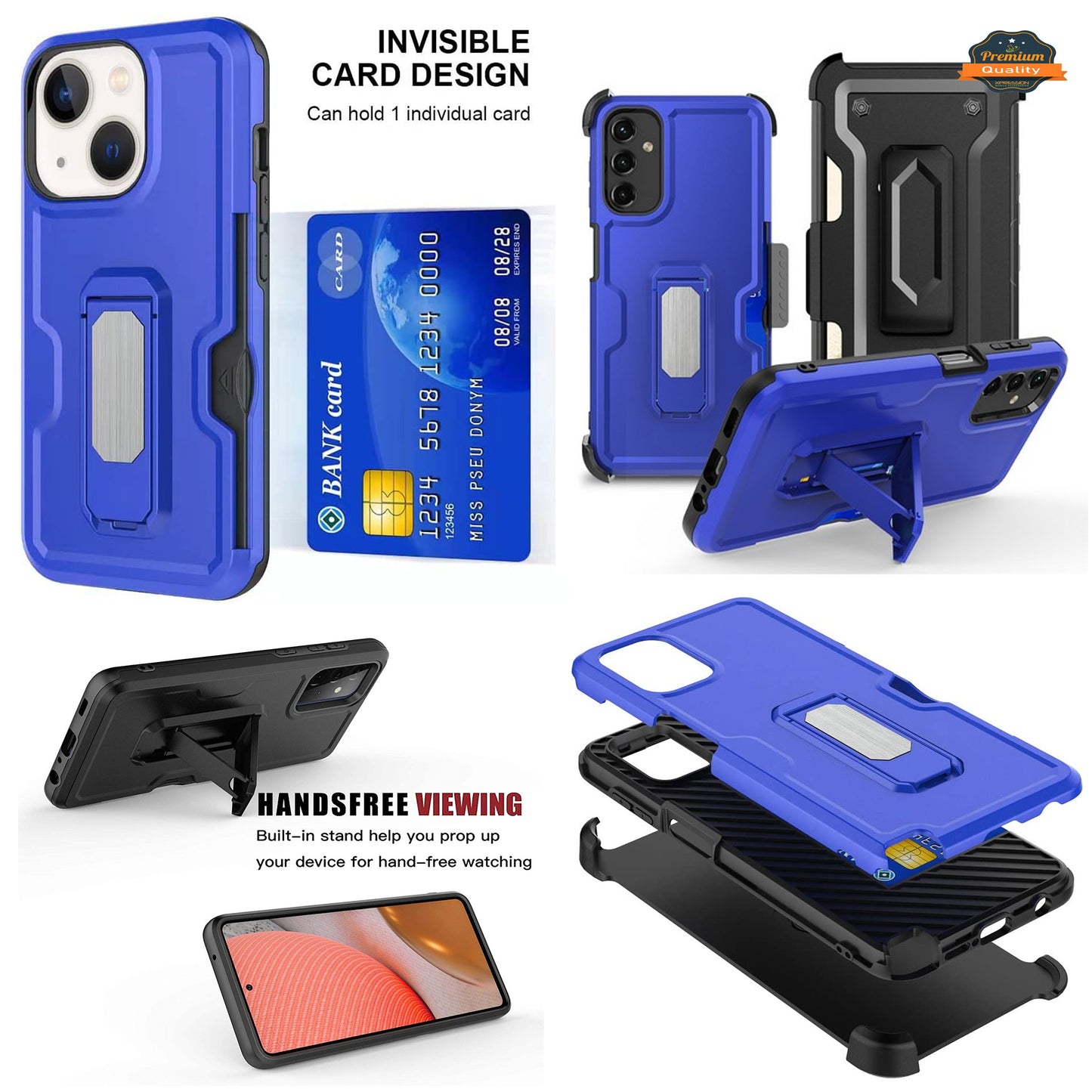 For Gabb Phone 4 Pro Hybrid Wallet Case with Invisible ID Card Slot, Kickstand, Holster Belt Clip, Heavy-Duty Protection Case Cover