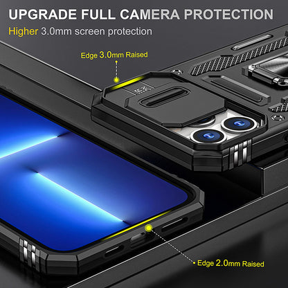 For Samsung Galaxy Z Fold 7 Hybrid Magnetic Ring Stand Case with Slide Camera Lens Protection, TPU Rubber Shockproof Case Cover