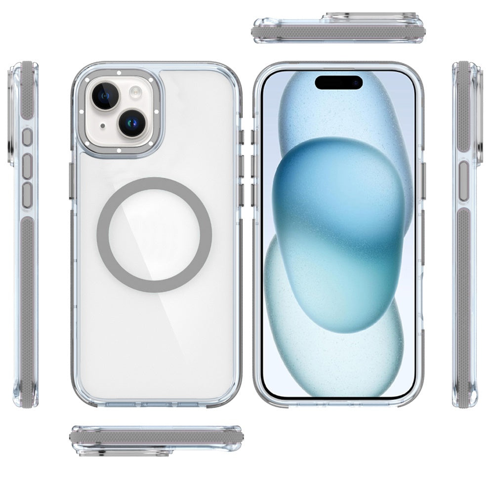 For Apple iPhone 15 Transparent Back with Colorful Frame, Strong Magnetic Circle, MagSafe Compatible, Slim Shockproof Protection Case Cover
