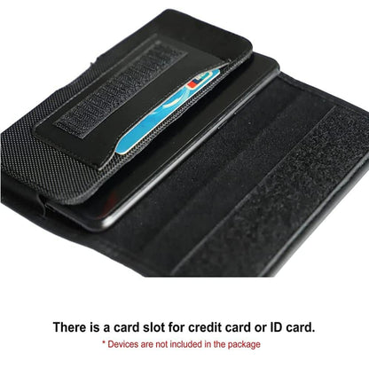 For Apple iPhone 16 Pro (6.3") Pouch Case Universal Horizontal Canvas with Credit Card ID Slot and Belt Clip Loop Holster Cell Phone Holder Cover [Black]