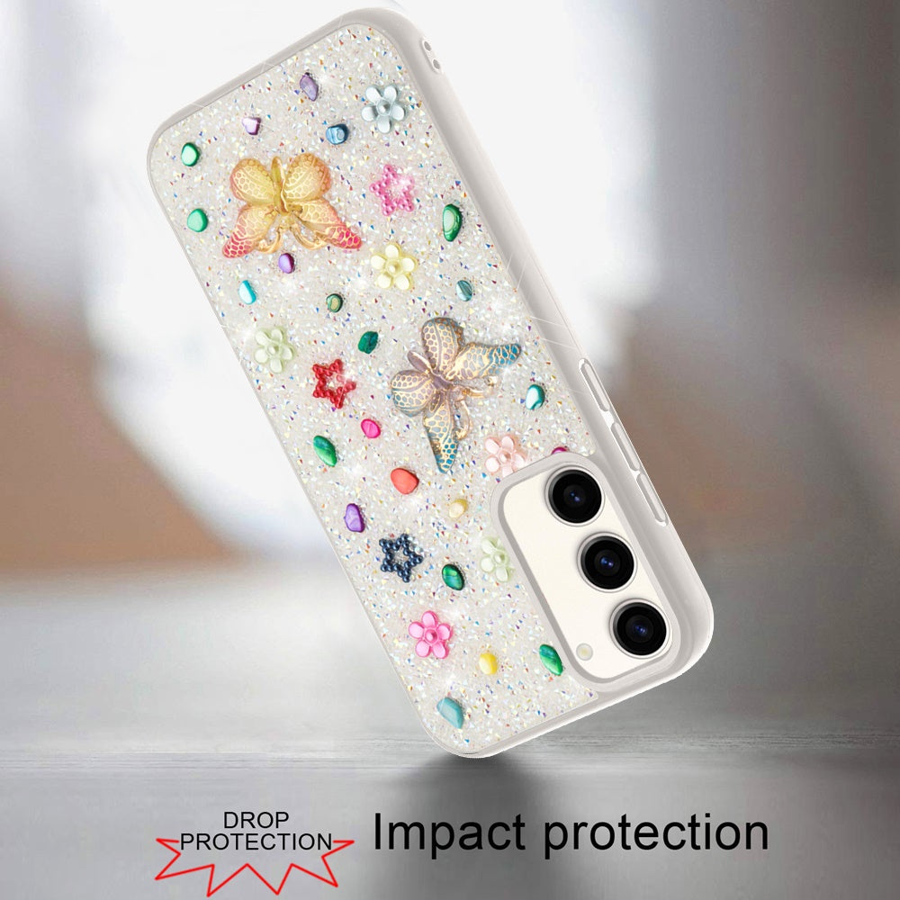 For Motorola Moto G 5G 2025 Diamond Butterfly 3D Glitter Bling Design, Slim Hybrid Sparkle Protective Cover TPU for Women Girls Case Cover White