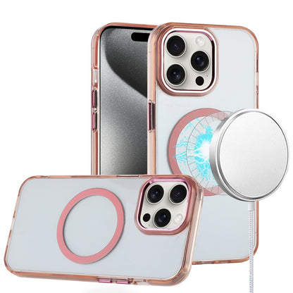 For Apple iPhone 14 Pro Max Transparent Back Hybrid Case - Magnetic Circle, Color Frame, Metal Buttons, MagSafe Compatible Case Cover