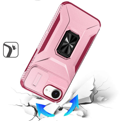 For Apple iPhone 16e Case, Camera Cover with Magnetic Rotation Ring Stand, Military Grade Hybrid Hard TPU Shockproof Case Cover
