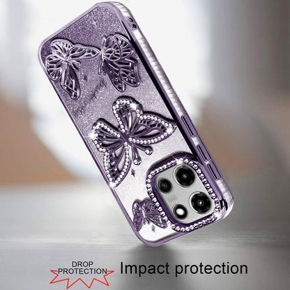 For Motorola Moto G 5G 2025 Luxury Butterfly Sparkle Glitter Diamond Crystal Rhinestone Shimmer Bling Plating Thick TPU Hard PC Case Cover