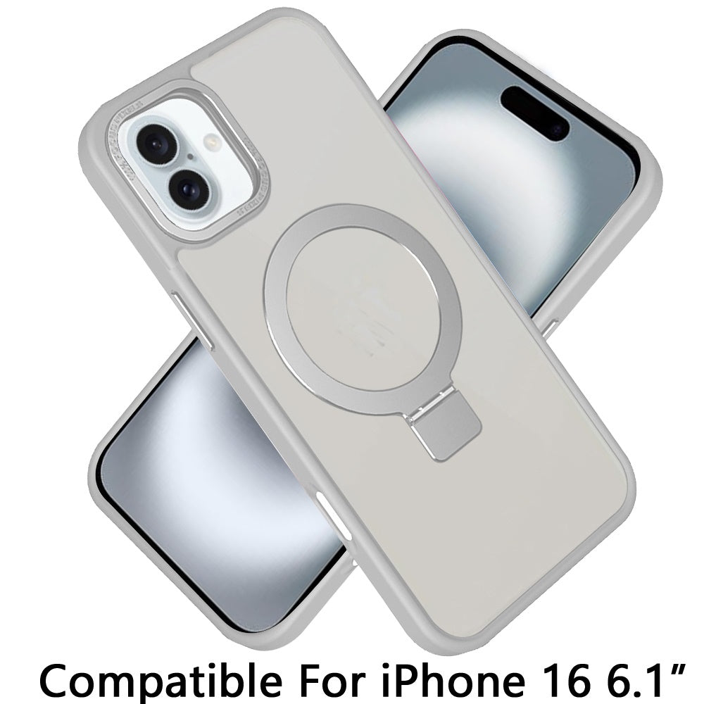 For Apple iPhone 16 Plus (6.7") Premium Magnetic Metal Matte Built-in Compatible with MagSafe Stand Hybrid Shock TPU Case Cover
