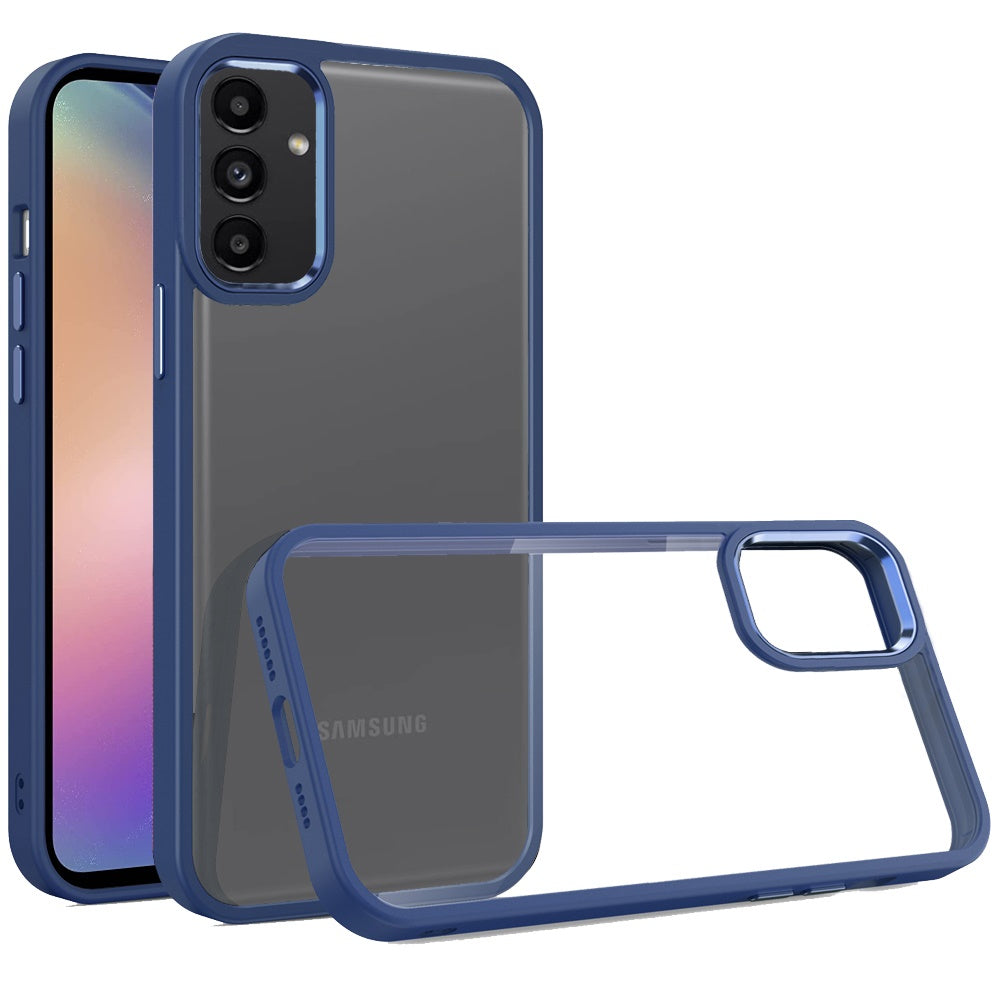 For Samsung Galaxy S25 Fan Edition /Galaxy S25 FE Slim Fit Hybrid Transparent Thick Acrylic with Metal Buttons Frame Protective Hard PC + TPU Shockproof Case Cover Blue