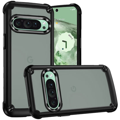 For Samsung Galaxy A26 Hybrid Transparent Rubber with Metal Buttons & Camera Edges Hard TPU Corner Frame Bumper Case Cover