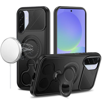 For Samsung Galaxy A17 5G Hybrid with Invisible 2 Hole Ring Stand Magnetic back Car Mount Friendly Protector Case Cover