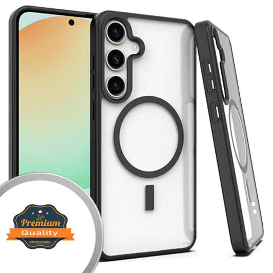 For Samsung Galaxy A16 5G Transparent Slim Hybrid Frame Bumper Magnetic Case, Compatible with MagSafe Case Cover Black