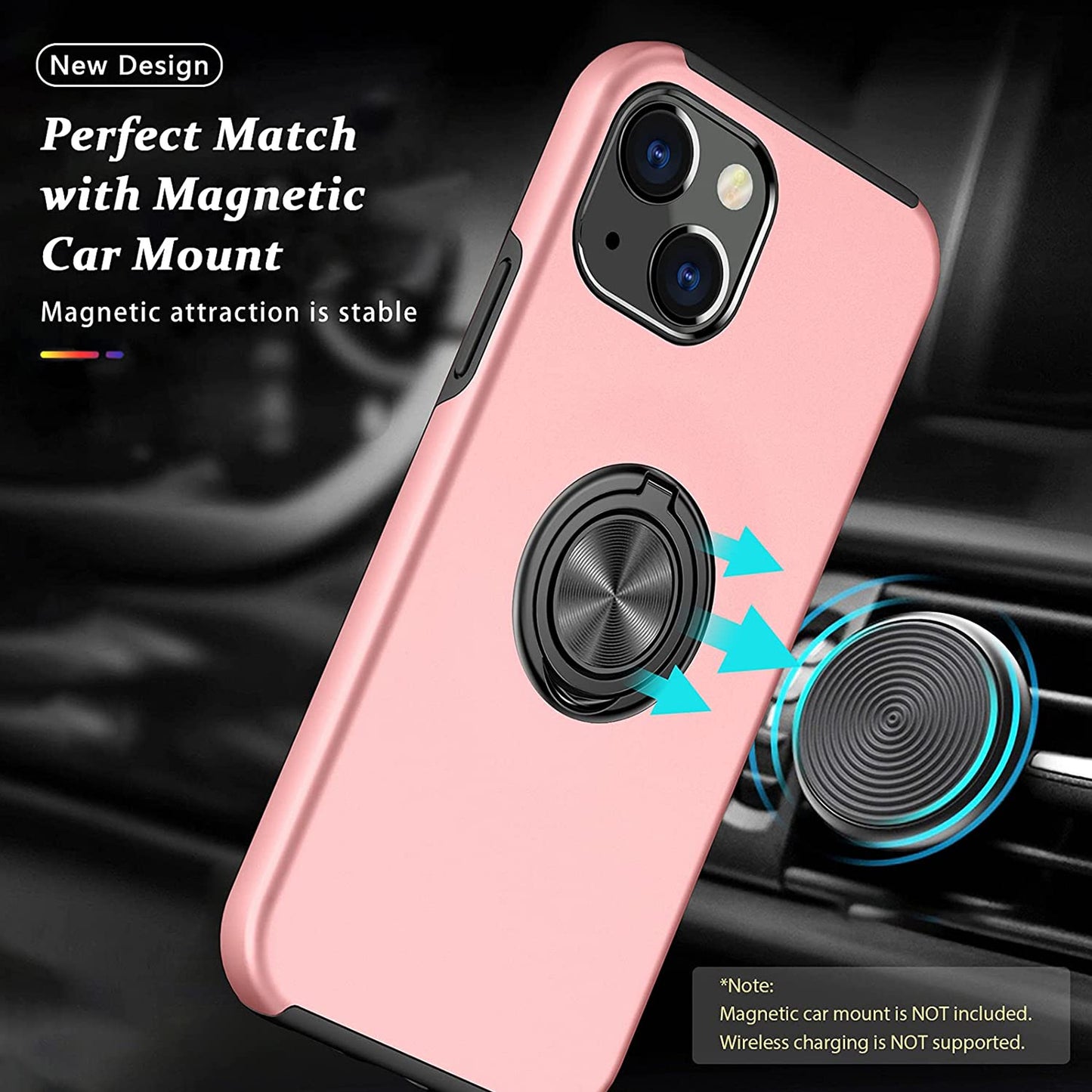 For Gabb Phone 4 Pro Military Grade Hybrid Case with Flat Metal Ring 360° Rotation Kickstand, Slim Fit Back Hard PC Case Cover Pink