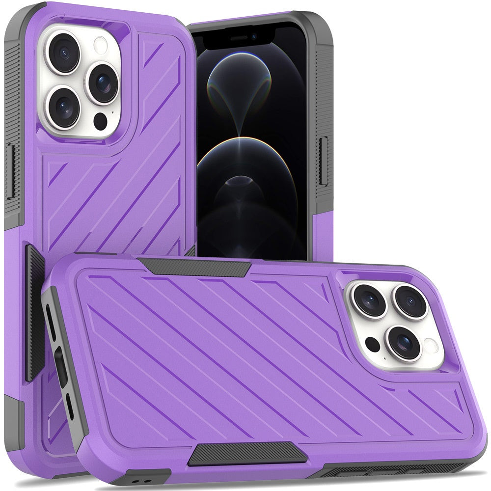 For Apple iPhone 16e Hybrid lined shockproof dual layer Rugged 2in1 Hard PC & Silicone TPU Non Slip Textured Tough Armor Case Cover Purple