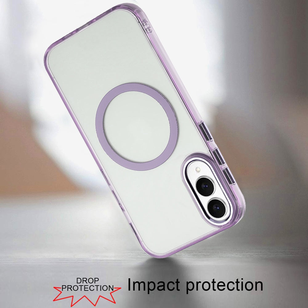 For Samsung Galaxy S25 EDGE Transparent Back Hybrid Case - Magnetic Circle, Color Frame, Metal Buttons, MagSafe Compatible Case Cover