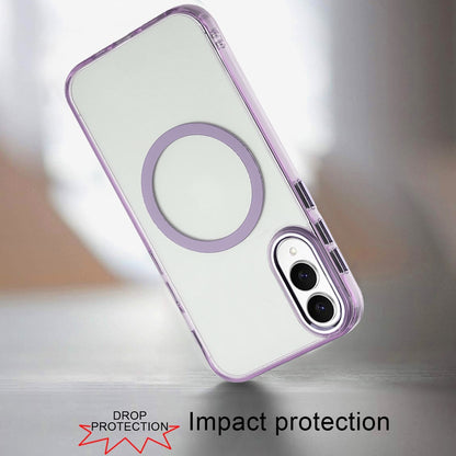 For Samsung Galaxy S25 EDGE Transparent Back Hybrid Case - Magnetic Circle, Color Frame, Metal Buttons, MagSafe Compatible Case Cover