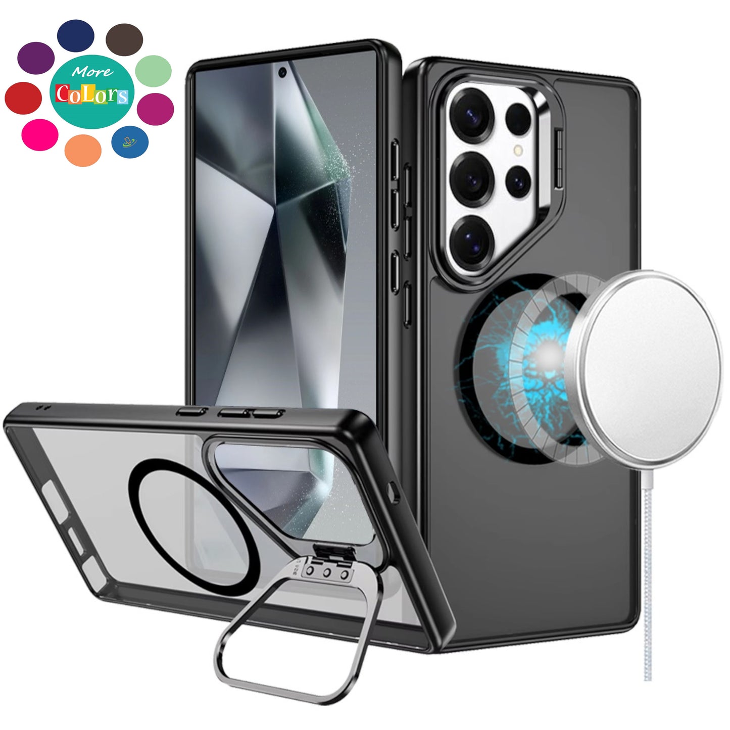 For Apple iPhone 15 Heavy Duty Metallic Hybrid Tough TPU with Camera Ring Stand, MagSafe Compatible, Rugged Drop Protection Case Cover