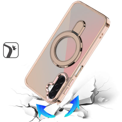 For Samsung Galaxy A17 5G Chrome Hybrid with Rotating Magnetic Circle Ring Stand, Slim Shockproof Hybrid Case Cover