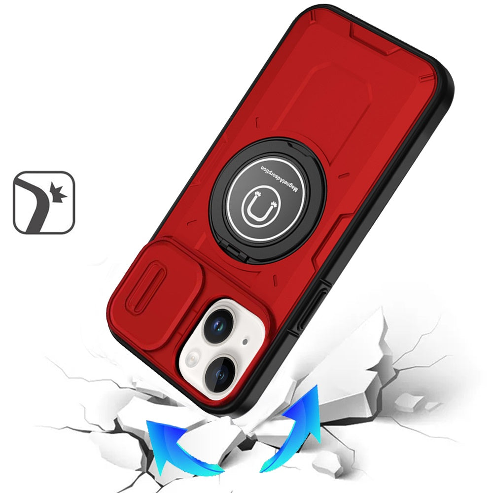 For Apple iPhone 16 (6.1") Build in Invisible Magnetic Ring Stand with Slide Camera Protector, fit Magnetic Car Mount [Compatible with MagSafe] Case Cover