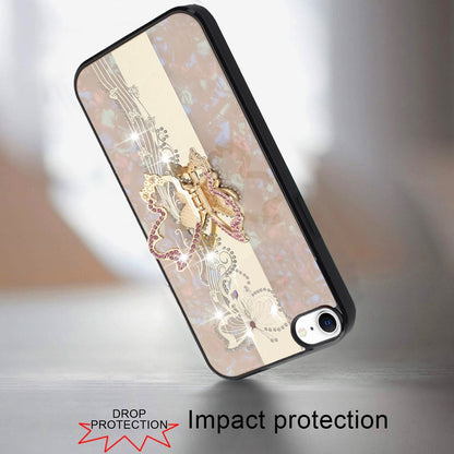 For Apple iPhone SE 4 Diamonds 3D Butterfly Bling Sparkly Glitter Ornaments Engraving Hybrid with Stand Fashion Case Cover Enchanted Butterfly Gold