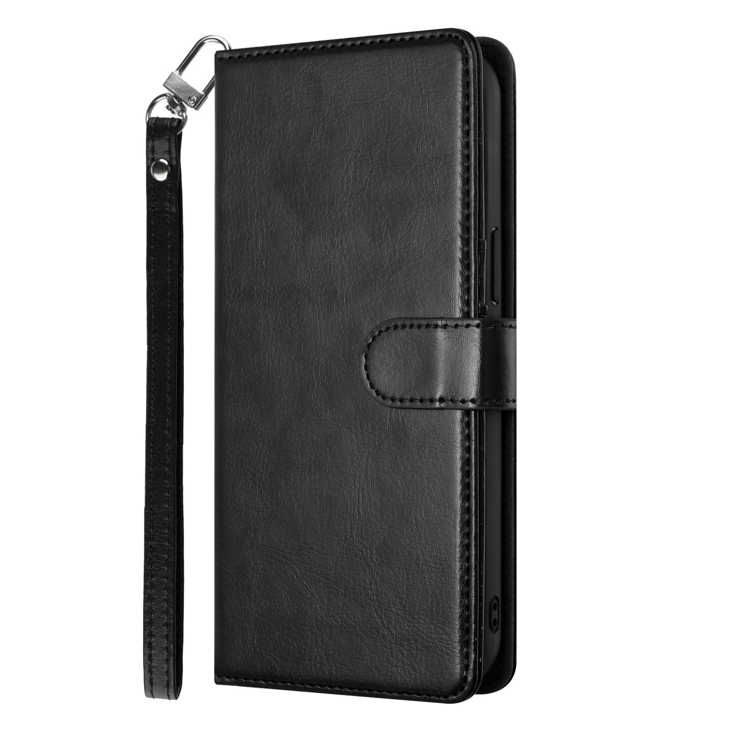 For Apple iPhone 16 (6.1") Deattachable PU Leather Hybrid Wallet Money Credit Card Holder Support Magsafe Charger Case Cover Black