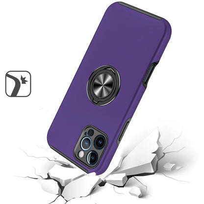 For Apple iPhone 16 (6.1") Hybrid Slim Kickstand with Metal Invisible Ring Stand Holder Fit Magnetic Car Mount Shockproof Case Cover