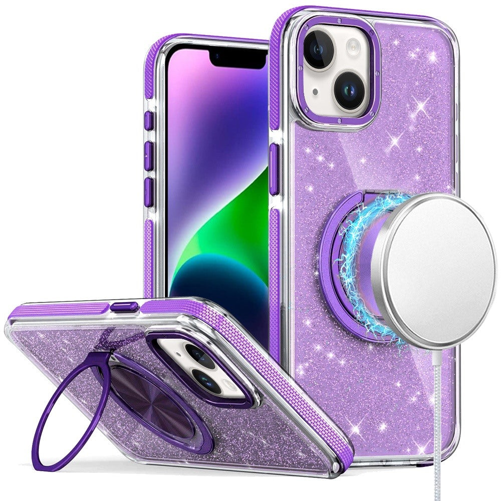 For Samsung Galaxy S25 Fan Edition /Galaxy S25 FE Slim Bling Glitter Sparkly Shimmer Hybrid with Magnetic Ring and 360° Rotational Stand [Compatible with Magsafe] Case Cover Purple