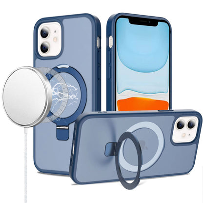 For Apple iPhone 11 Magnetic Circle Back with Ring Stand Full Rotation Matte Hybrid Shockproof Case Cover Blue