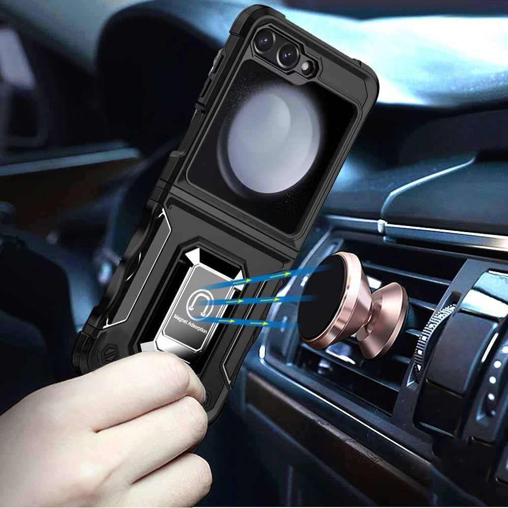 For Samsung Galaxy Z Fold 7 Hybrid Stand Magnetic Ring Holder Kickstand Heavy Duty Rugged Drop Silicone & Hard PC Shockproof Case Cover Black