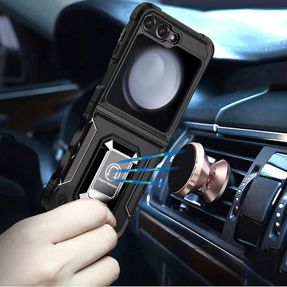 For Samsung Galaxy Z Fold 7 Hybrid Stand Magnetic Ring Holder Kickstand Heavy Duty Rugged Drop Silicone & Hard PC Shockproof Case Cover Black