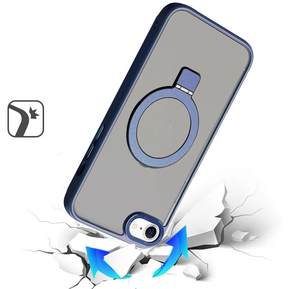 For Apple iPhone 16e Magnetic Metal Matte with Built-in MagSafe Stand, Hybrid Shockproof Armor, TPU Frame Case Cover