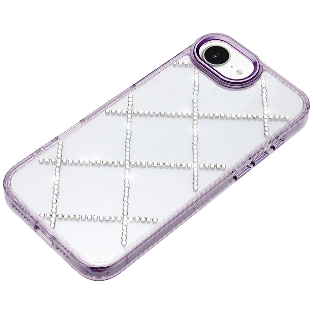 For Apple iPhone 16e Gem Glitter Diamond Bling Clear Hybrid TPU Cover, Colorful Shockproof Protective Back, Slim Fit for Women Girls Case Cover