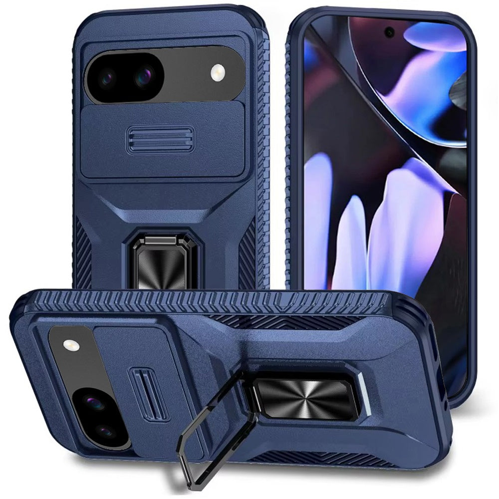 For Google Pixel 9A Case, Camera Cover with Magnetic Rotation Ring Stand, Military Grade Hybrid Hard TPU Shockproof Case Cover