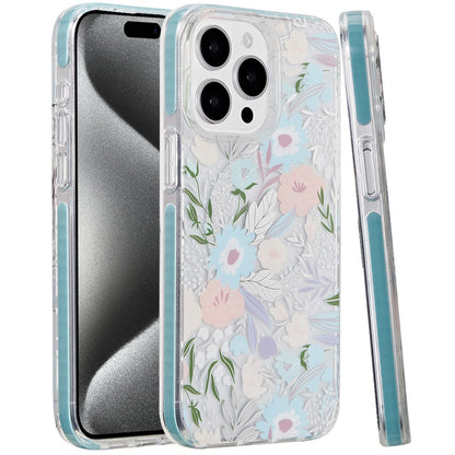 For Apple iPhone 16 Pro (6.3") Floral Pattern Design Cute Clear Hybrid Compatible with Magsafe Double Layer Soft TPU Hard PC Case Cover