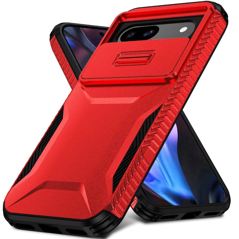 For Google Pixel 9A Slim Fit Shockproof Hybrid with Slide Camera Window Covering, Rugged Tpu Silicone Hard PC Bumper Case Cover