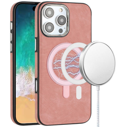 For Apple iPhone 16 Pro Max (6.9") PU Vegan Leather Chrome Edged Hybrid Hard PC TPU Rubber Compatible with MagSafe Case Cover