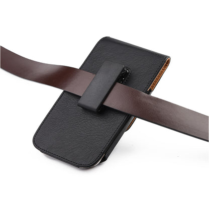 For Apple iPhone 16 (6.1") Vertical PU Leather Cell Phone Carrying Case Pouch with Belt Clip Holster Universal Phone Holder Waist Pouch [Black]