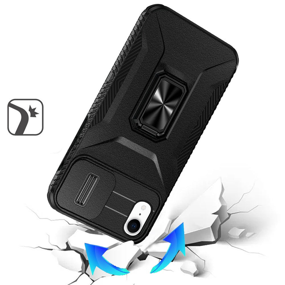 For Apple iPhone XR Case, Camera Cover with Magnetic Rotation Ring Stand, Military Grade Hybrid Hard TPU Shockproof Case Cover