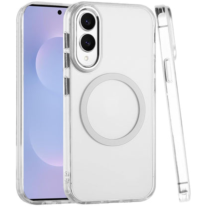 For Samsung Galaxy S25 EDGE Transparent Back Hybrid Case - Magnetic Circle, Color Frame, Metal Buttons, MagSafe Compatible Case Cover