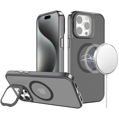 For Apple iPhone 16 Pro Max Tough HQ Hybrid Case with Aluminum Frame Camera Stand, Compatible with MagSafe, Translucent Matte Shockproof Case Cover