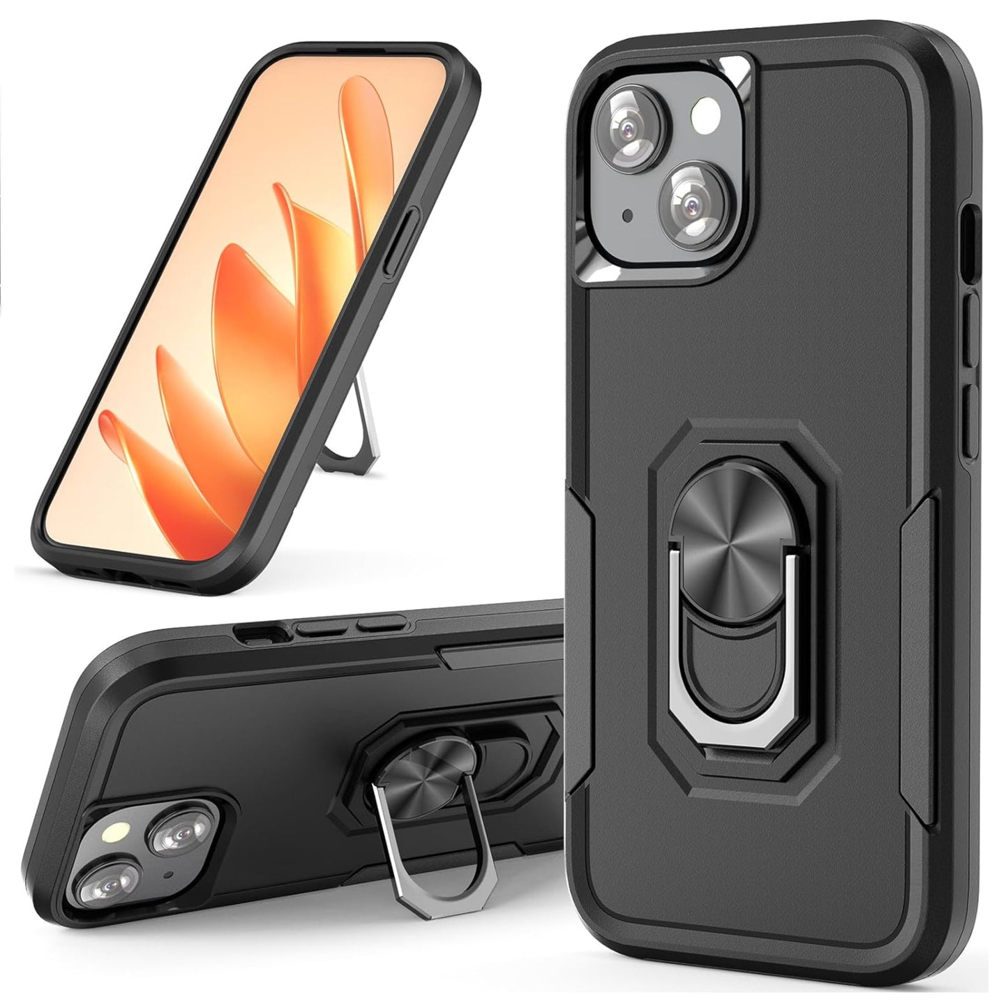 For Apple iPhone 15 Pro 6.1" Military Grade Armor Heavy Shockproof Hybrid Kickstand Built-in 360°Rotate Ring Stand Purple Phone Case Cover