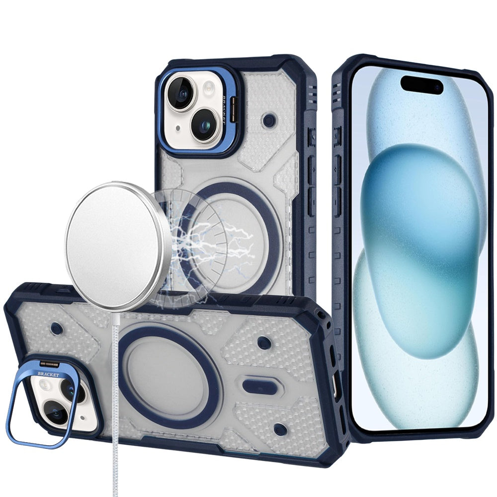 For Apple iPhone 16 Pro Max Transparent Tough Dotted Magnetic Case with Camera Stand & Hybrid Grip Shockproof Case Cover