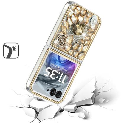 For Samsung Galaxy Z Fold 7 Bling Crystal 3D Full Diamonds Luxury Sparkle Rhinestone Hybrid Protective Case Cover Gold Swan Crown Pearl