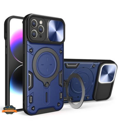 For Apple iPhone 16e /iPhone SE4 Hybrid Shockproof with Magnetic Ring Stand, Compatible with Magsafe & Sliding Camera Lens Protector Case Cover