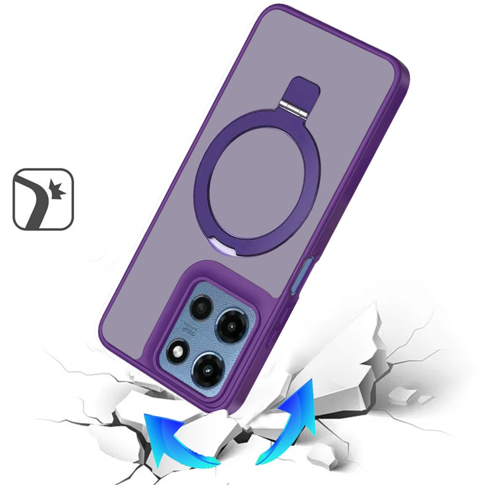 For Apple iPhone 11 Magnetic Circle Back with Ring Stand Full Rotation Matte Hybrid Shockproof Case Cover Purple