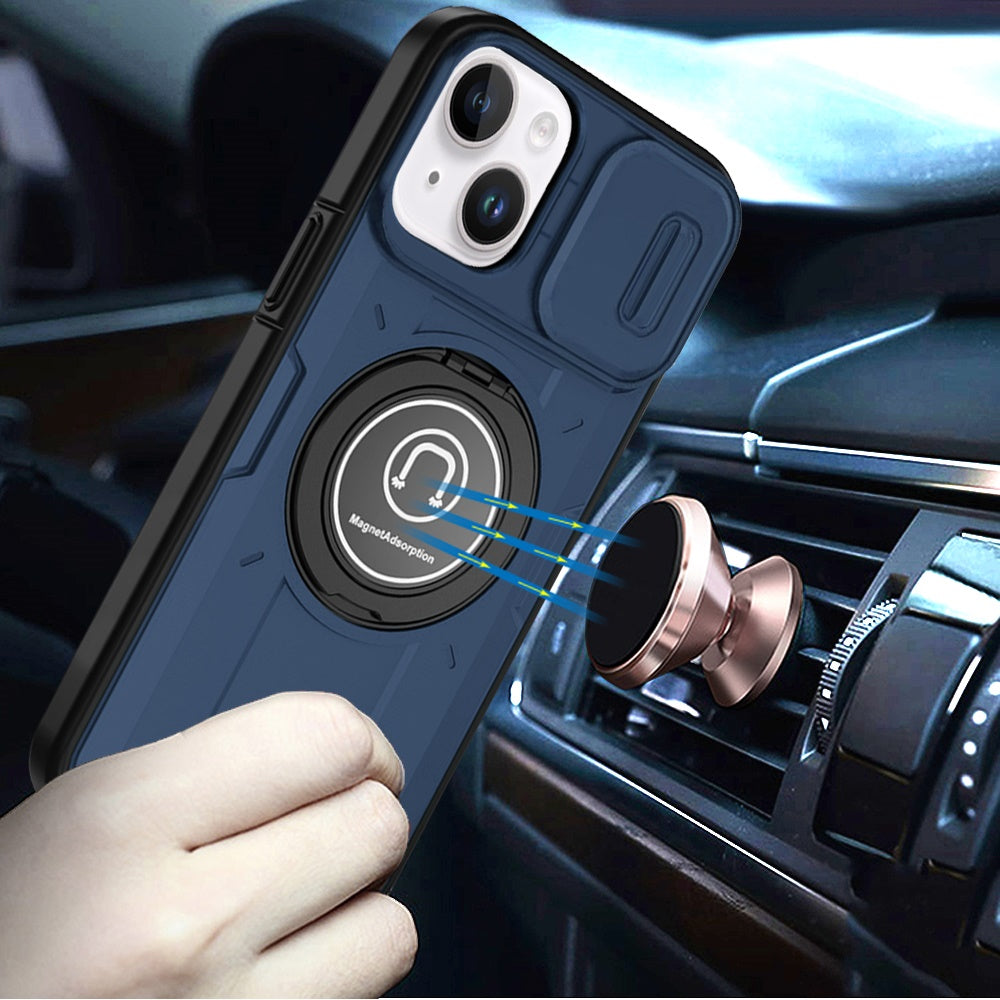 For Apple iPhone 11 Pro Max Build in Invisible Magnetic Ring Stand with Slide Camera Protector, fit Magnetic Car Mount [Compatible with MagSafe] Case Cover Blue